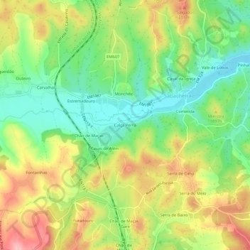 Mapa topográfico Calça Perra, altitud, relieve