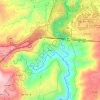 Mapa topográfico Relvas, altitud, relieve