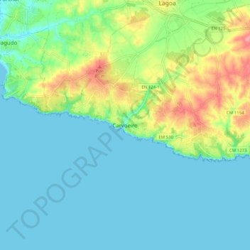 Mapa topográfico Carvoeiro, altitud, relieve