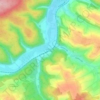 Mapa topográfico Leipferdingen Bahnstation, altitud, relieve