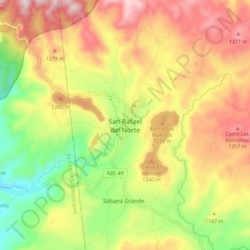 Mapa topográfico San Rafael del Norte, altitud, relieve