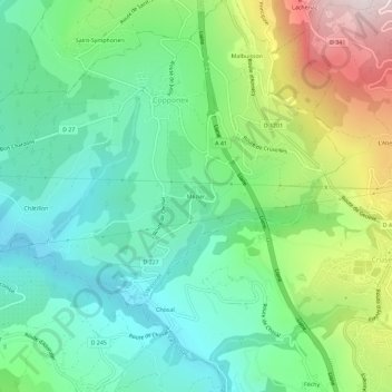 Mapa topográfico Mézier, altitud, relieve