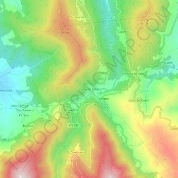 Mapa topográfico Ponte do Sótão, altitud, relieve