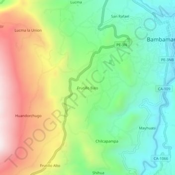 Mapa topográfico Frutillo Bajo, altitud, relieve