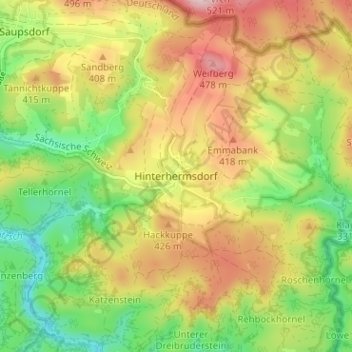 Mapa topográfico Hinterhermsdorf, altitud, relieve