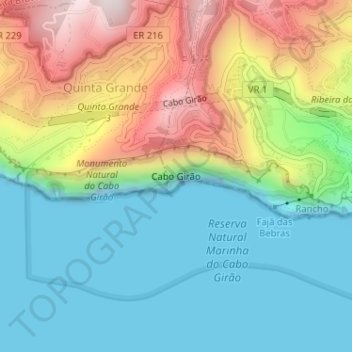 Mapa topográfico Cabo Girão, altitud, relieve