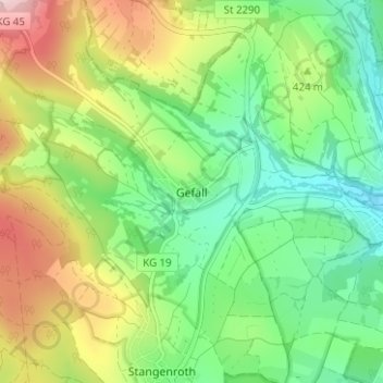 Mapa topográfico Gefäll, altitud, relieve