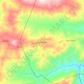 Mapa topográfico Naranjito, altitud, relieve