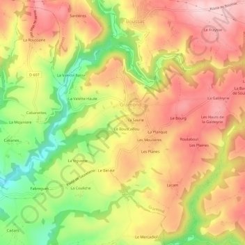 Mapa topográfico La Borie, altitud, relieve