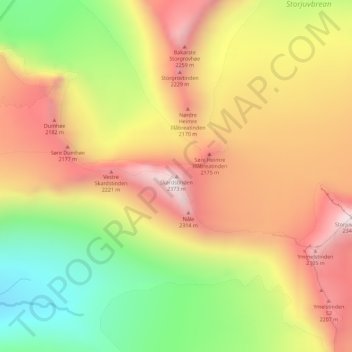 Mapa topográfico Skardstinden, altitud, relieve
