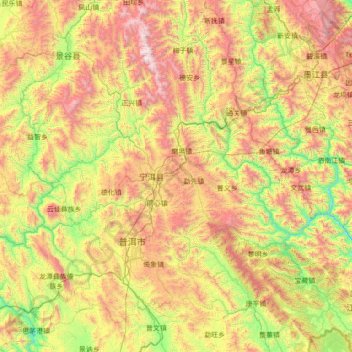 Mapa topográfico 宁洱哈尼族彝族自治县, altitud, relieve