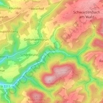 Mapa topográfico Rauschenhammermühle, altitud, relieve