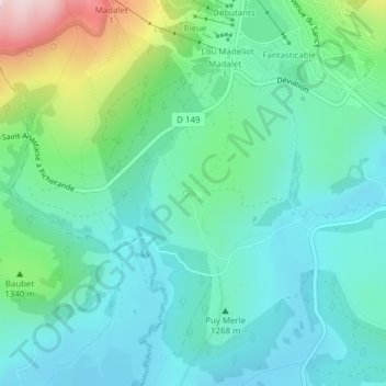 Mapa topográfico Vassivière, altitud, relieve