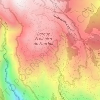 Mapa topográfico Parque Ecológico do Funchal, altitud, relieve