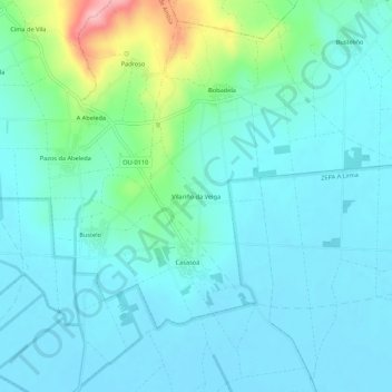 Mapa topográfico Vilariño da Veiga, altitud, relieve