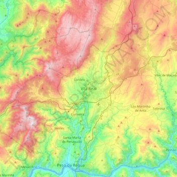 Mapa topográfico Vila Real, altitud, relieve