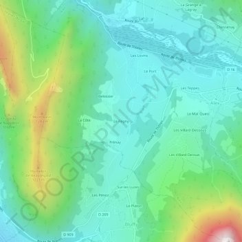 Mapa topográfico Le Pégny, altitud, relieve