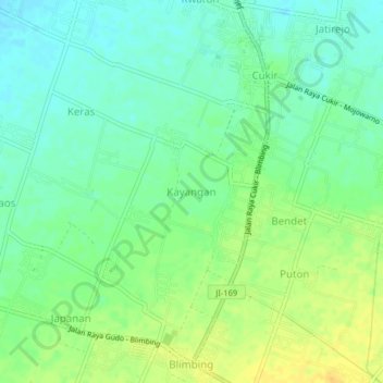 Mapa topográfico Kayangan, altitud, relieve