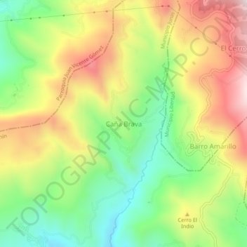 Mapa topográfico Caña Brava, altitud, relieve