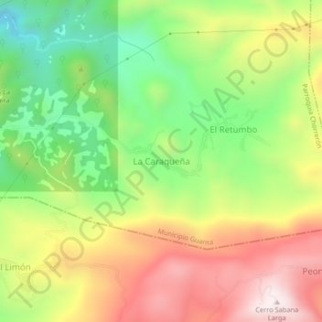 Mapa topográfico La Caraqueña, altitud, relieve
