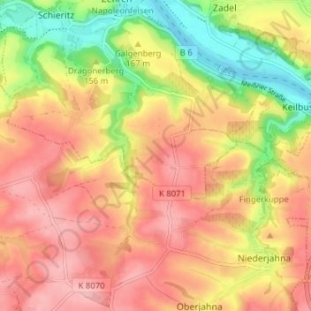 Mapa topográfico Seebschütz, altitud, relieve