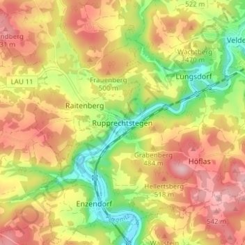 Mapa topográfico Rupprechtstegen, altitud, relieve