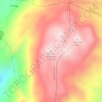 Mapa topográfico O Faro de Avión, altitud, relieve