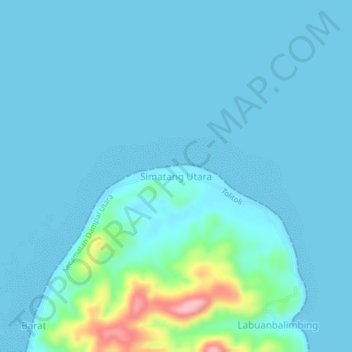 Mapa topográfico Simatang Utara, altitud, relieve