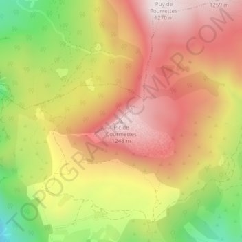 Mapa topográfico Pic de Courmettes, altitud, relieve