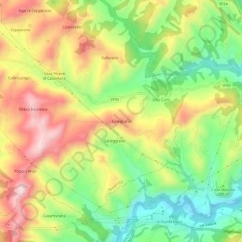 Mapa topográfico Gimigliano, altitud, relieve