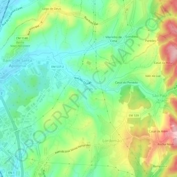 Mapa topográfico Eiras, altitud, relieve