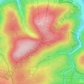 Mapa topográfico Große Grube, altitud, relieve