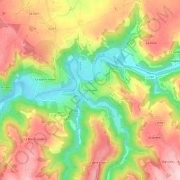 Mapa topográfico Les Parras, altitud, relieve