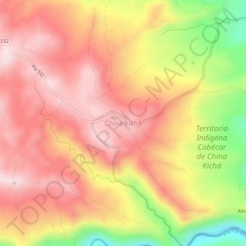 Mapa topográfico China Kichá, altitud, relieve