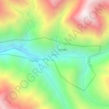 Mapa topográfico Kugti, altitud, relieve