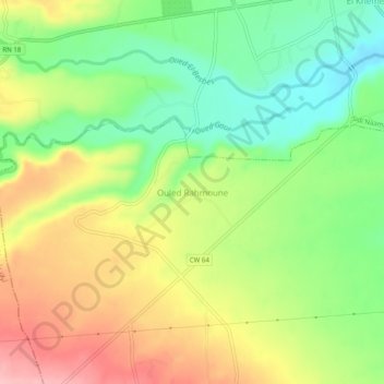 Mapa topográfico Ouled Rahmoune, altitud, relieve