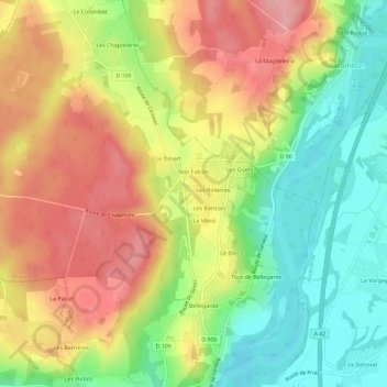 Mapa topográfico Les Valettes, altitud, relieve