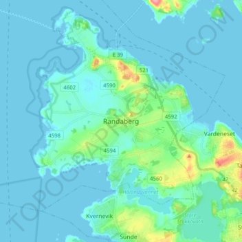 Mapa topográfico Randaberg, altitud, relieve