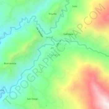Mapa topográfico Tacueyó, altitud, relieve