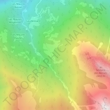 Mapa topográfico Les Besses, altitud, relieve