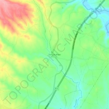 Mapa topográfico Torre do Bispo, altitud, relieve