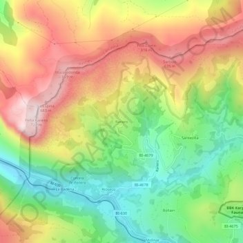 Mapa topográfico Ranero, altitud, relieve