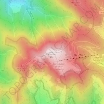 Mapa topográfico Belchen, altitud, relieve