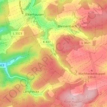 Mapa topográfico Klein-Weinbach, altitud, relieve
