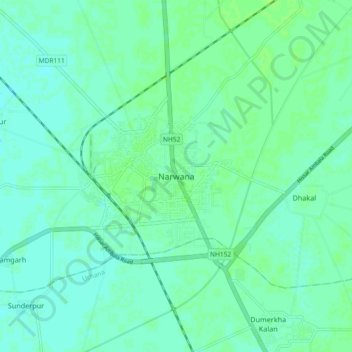 Mapa topográfico Narwana, altitud, relieve