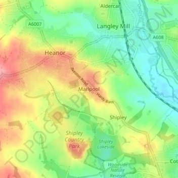 Mapa topográfico Marlpool, altitud, relieve