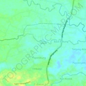 Mapa topográfico Talawi, altitud, relieve