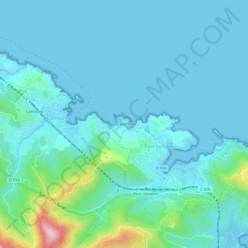 Mapa topográfico Les Batteries, altitud, relieve