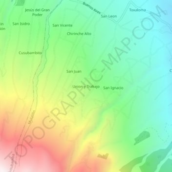 Mapa topográfico Union y Trabajo, altitud, relieve