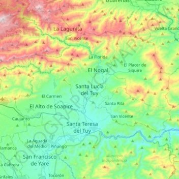 Mapa topográfico Santa Lucía del Tuy, altitud, relieve